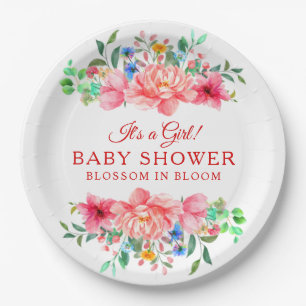 Elegant Baby Shower Pink Rose Flower Paper Plates