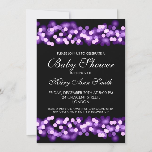 Elegant Baby Shower Purple Hollywood Glam Invitation (Front)
