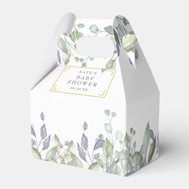 Elegant Baby Shower Sage Lilac Greenery Favor Boxes (Front Side)