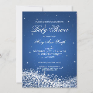 Elegant Baby Shower Sparkling Wave Blue Invitation