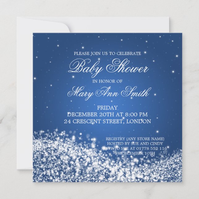 Elegant Baby Shower Sparkling Wave Blue Invitation (Front)