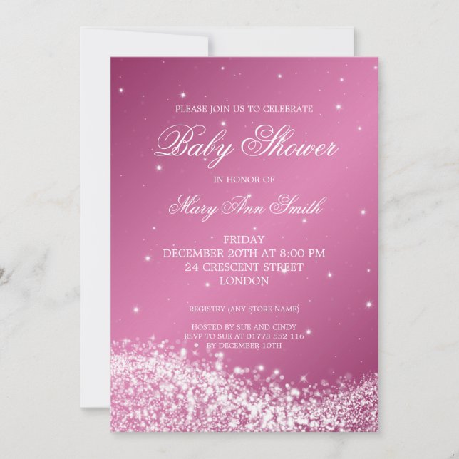 Elegant Baby Shower Sparkling Wave Pink Invitation (Front)