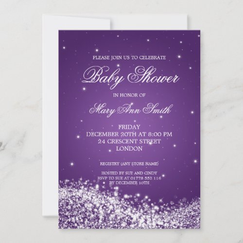 Elegant Baby Shower Sparkling Wave Purple Cards