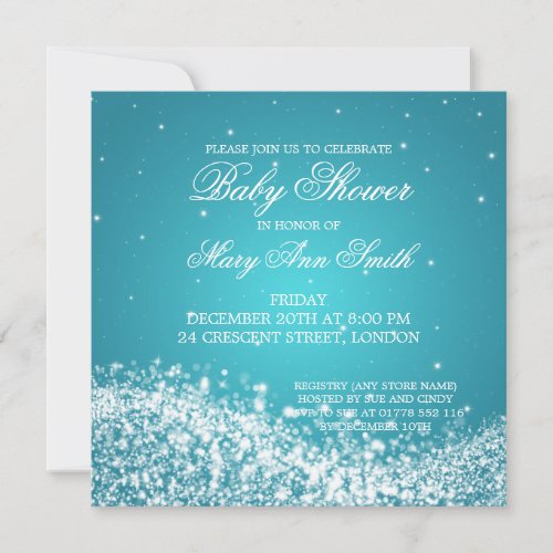 Elegant Baby Shower Sparkling Wave Turquoise Invitations