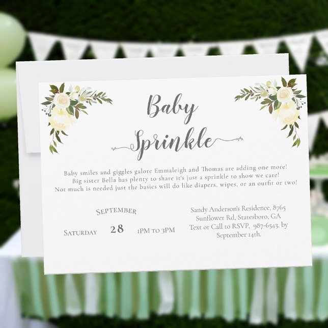 Elegant Baby Shower Sprinkle White Roses Floral (Creator Uploaded)