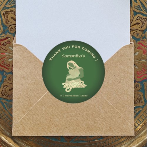  Elegant Baby Shower Thank You Olive Green  Beige Classic Round Sticker