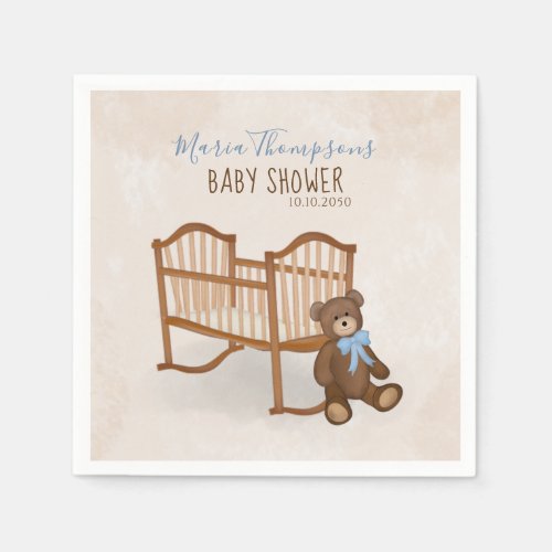 Elegant Baby Shower Vintage Teddy Bear Simple Blue Napkins