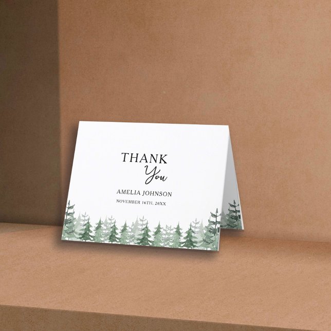 Elegant Baby Shower Watercolor Pine-Tree Thank You Card (Creator Uploaded)