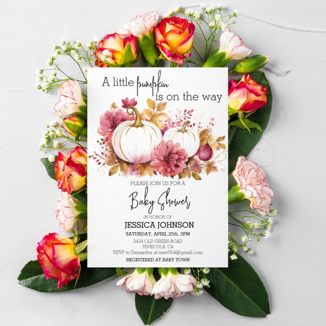 Elegant Baby Shower White Pink Pumpkins Invitation (Creator Uploaded)