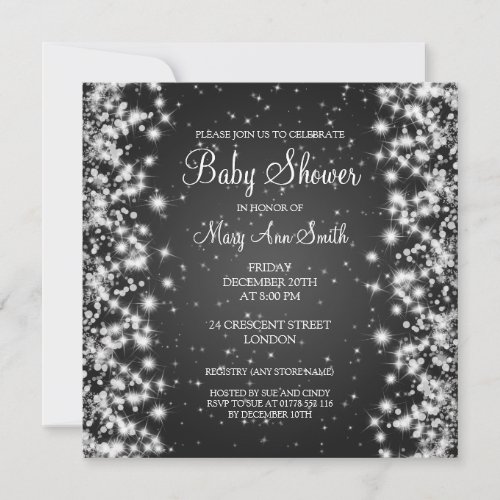 Elegant Baby Shower Winter Sparkle Black Custom Invites
