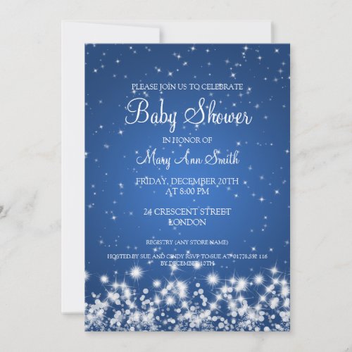 Elegant Baby Shower Winter Sparkle Blue Custom Announcements