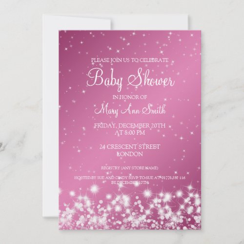 Elegant Baby Shower Winter Sparkle Pink Custom Announcements