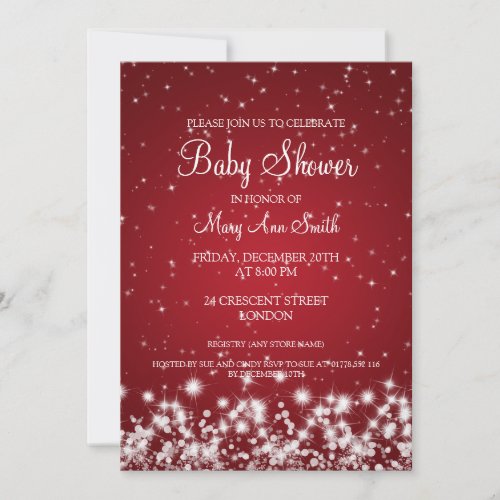 Elegant Baby Shower Winter Sparkle Red Cards