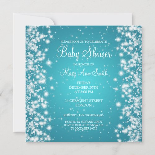 Elegant Baby Shower Winter Sparkle Turquoise Personalized Invite