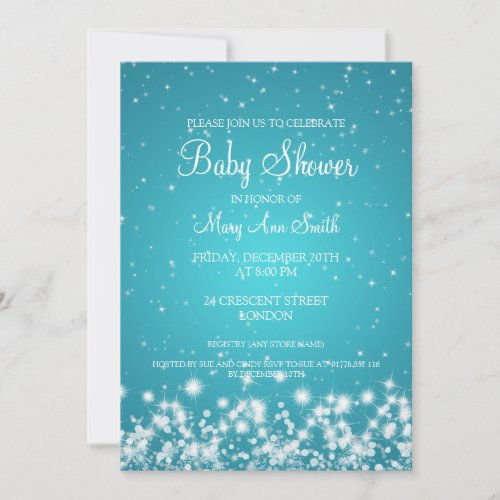 Elegant Baby Shower Winter Sparkle Turquoise Personalized Invite