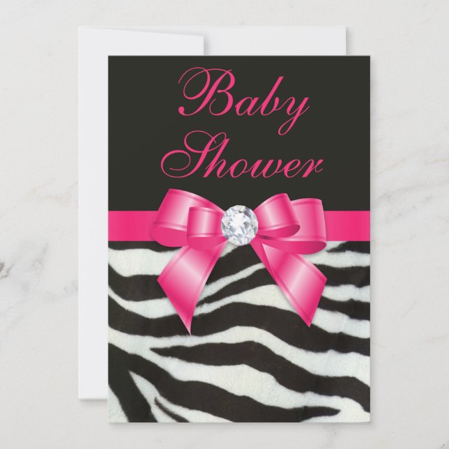 Elegant Baby Shower Zebra Stripes Hot Pink Bow Invitation (Front)