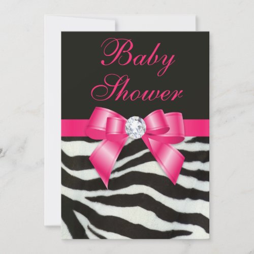 Elegant Baby Shower Zebra Stripes Hot Pink Bow Invitation