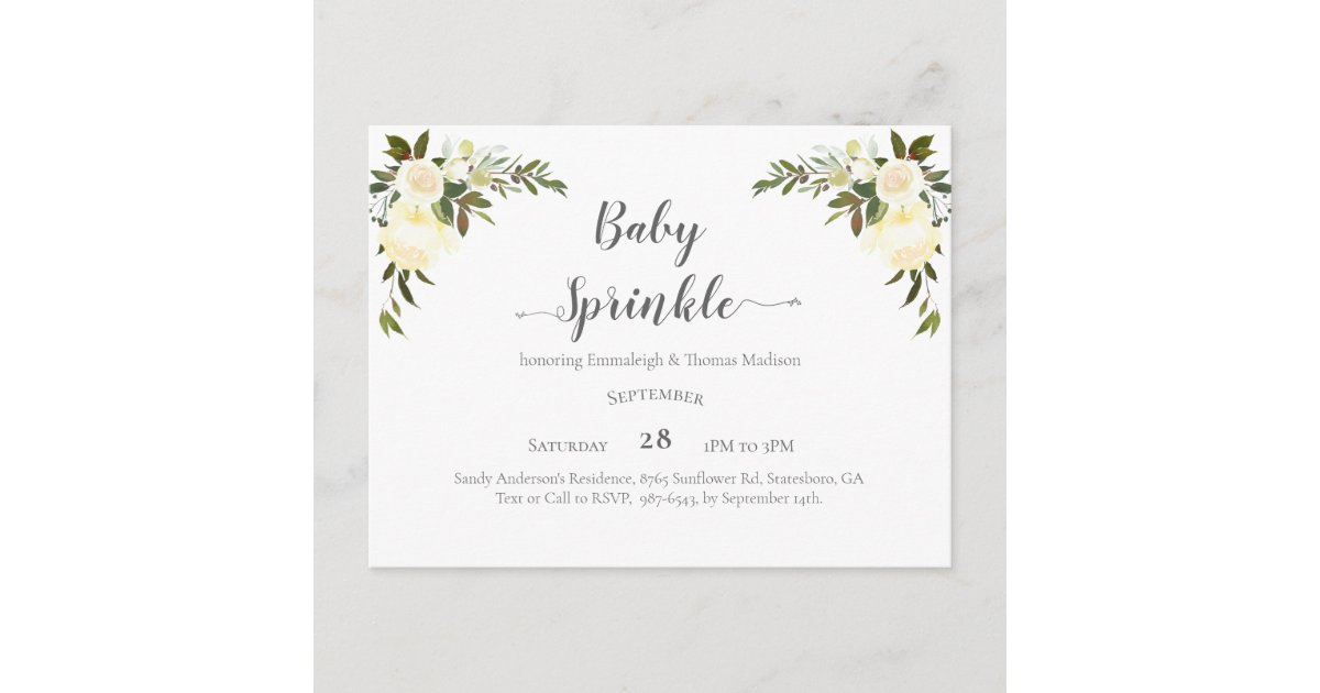 Elegant Baby Sprinkle White Roses Postcard | Zazzle