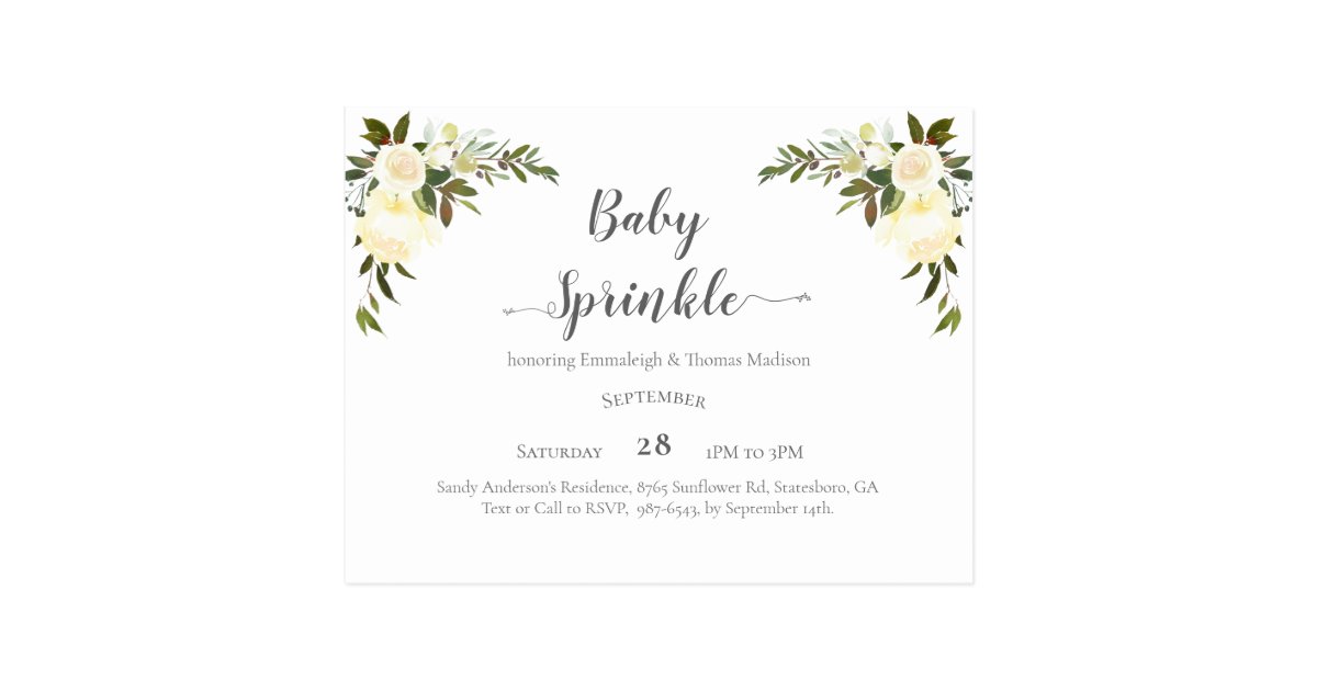 Elegant Baby Sprinkle White Roses Postcard | Zazzle.com