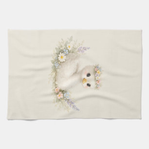 Elegant Baby Swan Wildflower Watercolor Stationery Kitchen Towel