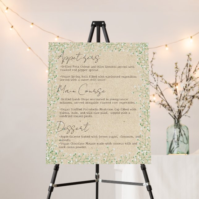     Elegant Baby's Breath Floral Boho Wedding Menu Foam Board (In Situ (Stand))