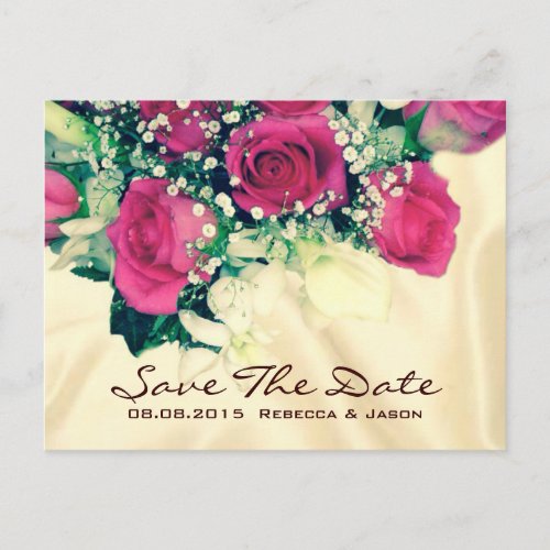 elegant Babys Breath retro pink rose wedding Announcement Postcard