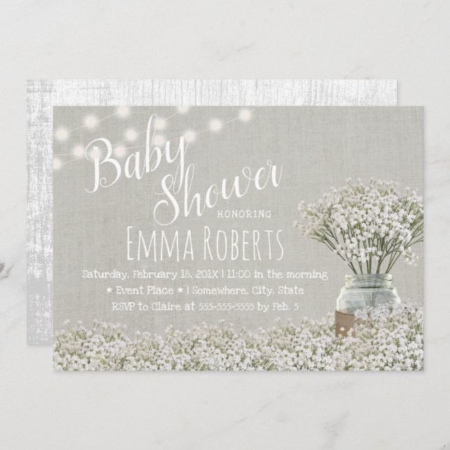 Elegant Baby's Breath String Lights Baby Shower Invitation (Front/Back)