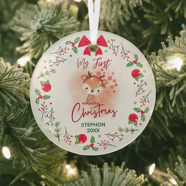 Elegant Baby's First Christmas with Name Glass Ornament (Insitu)