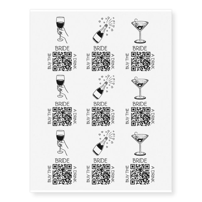 Elegant Bachelorette Buy The Bride A Drink QR Code Temporary Tattoos (Front)