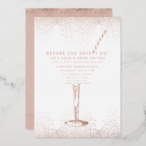 Elegant Bachelorette Invitation  Rose Gold Foil Invitation