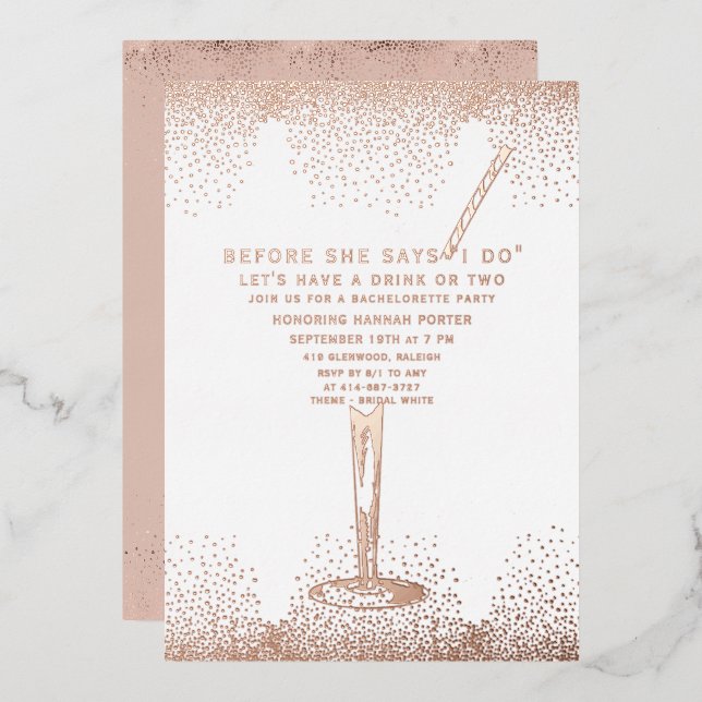 Elegant Bachelorette Invitation | Rose Gold Foil Invitation (Front/Back)