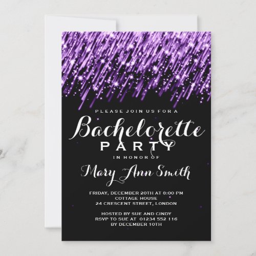 Elegant Bachelorette Party Falling Stars Purple Personalized Invitations
