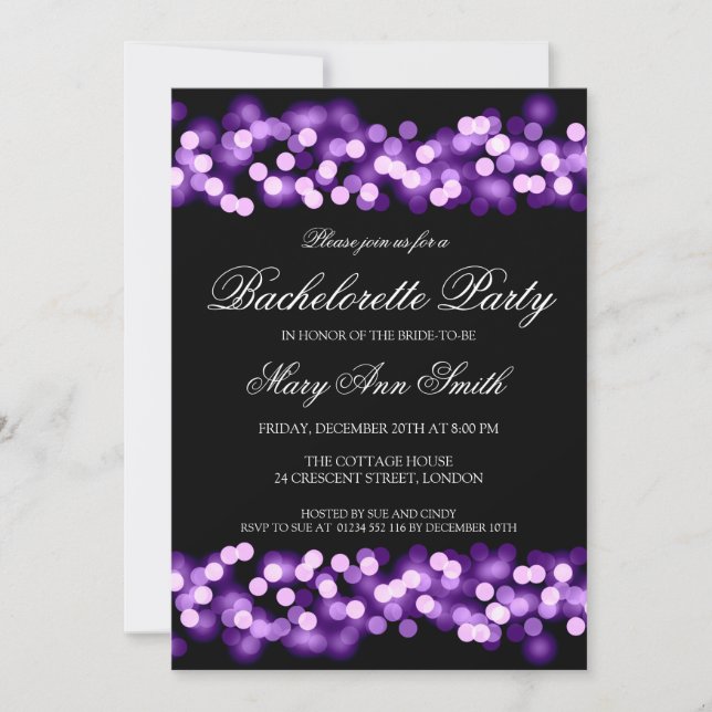 Elegant Bachelorette Party Hollywood Glam Purple Invitation (Front)