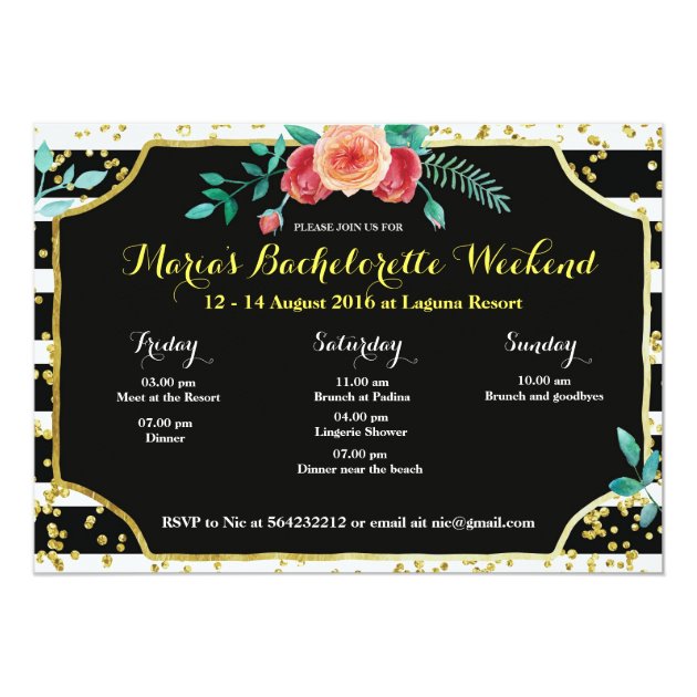 Elegant Bachelorette Party Itinerary Invitation