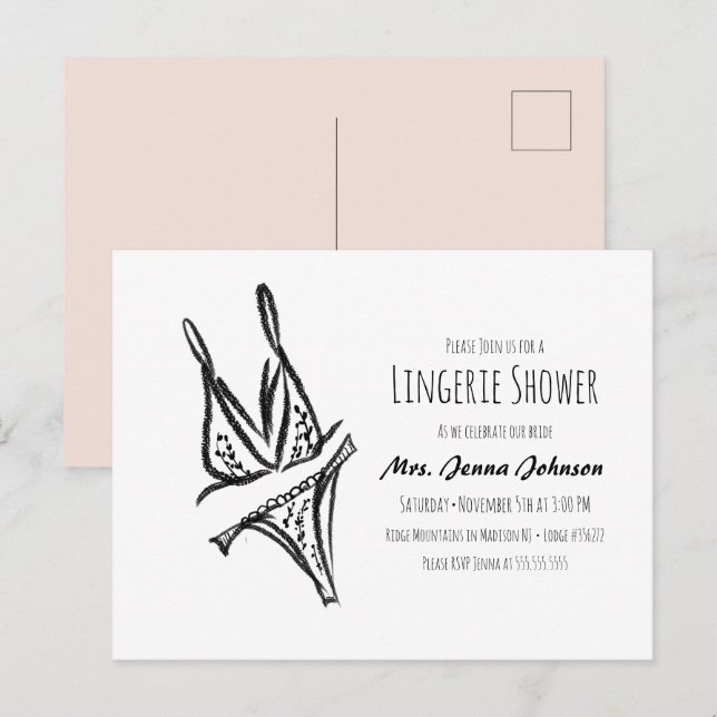 Elegant Bachelorette Party Lingerie Bridal Shower  Postcard (Front/Back)