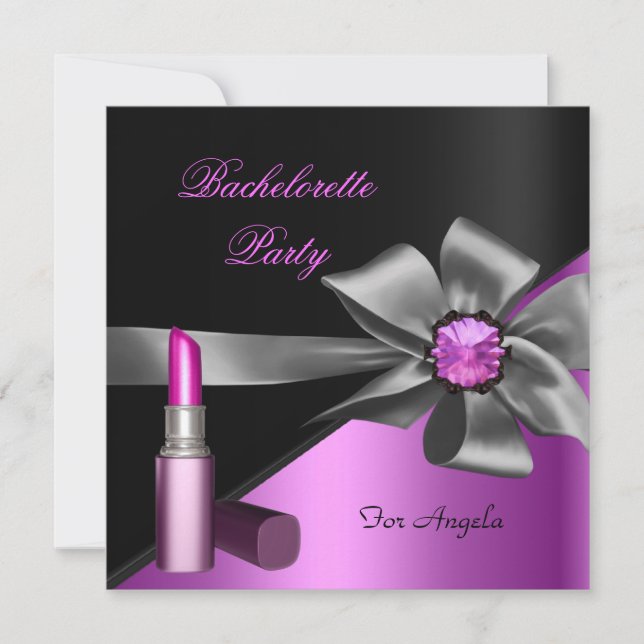 Elegant Bachelorette Party Pink Black Lipstick Invitation (Front)