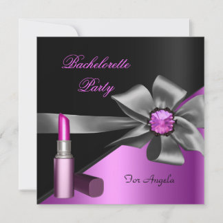 Elegant Bachelorette Party Pink Black Lipstick Invitation