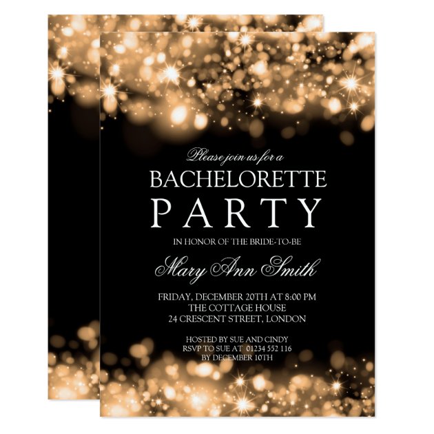 Elegant Bachelorette Party Sparkling Lights Gold Invitation
