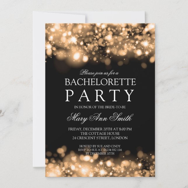 Elegant Bachelorette Party Sparkling Lights Gold Invitation (Front)