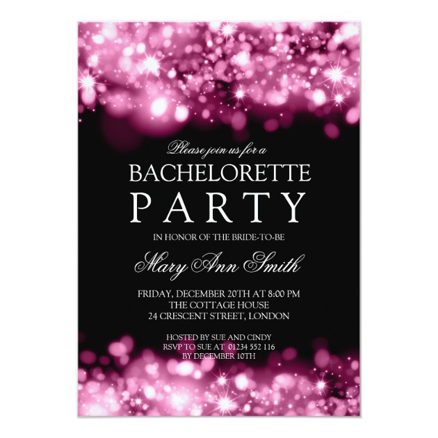 Elegant Bachelorette Party Sparkling Lights Pink Invitation
