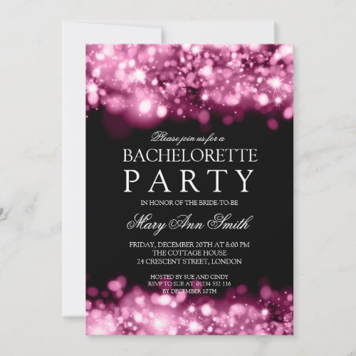 Elegant Bachelorette Party Sparkling Lights Pink Personalized Invitations