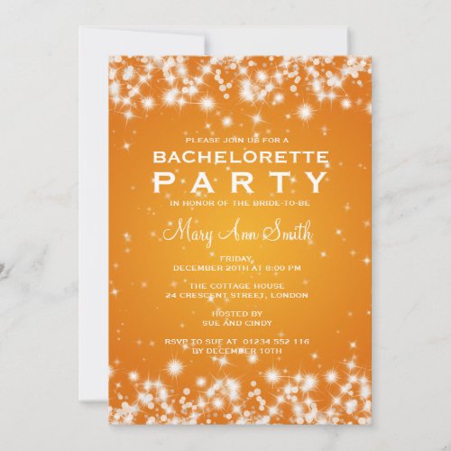 Elegant Bachelorette Party Winter Sparkle Orange Cards