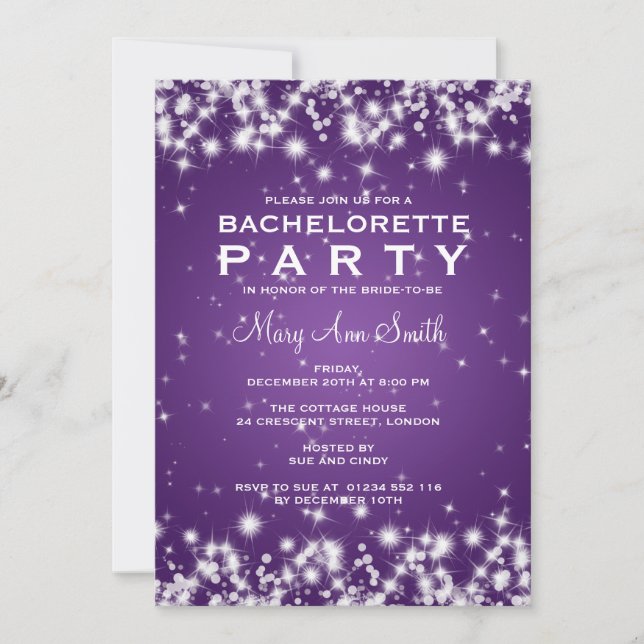 Elegant Bachelorette Party Winter Sparkle Purple Invitation (Front)