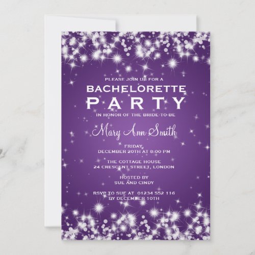 Elegant Bachelorette Party Winter Sparkle Purple Custom Announcements