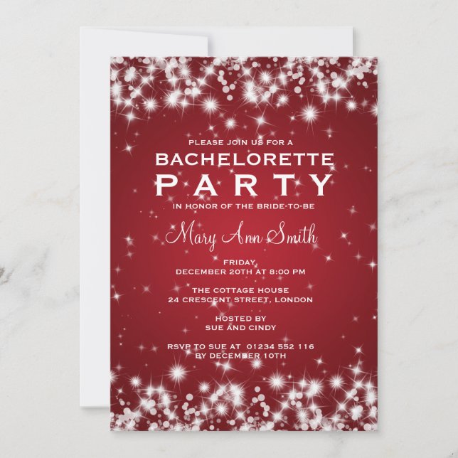 Elegant Bachelorette Party Winter Sparkle Red Invitation (Front)