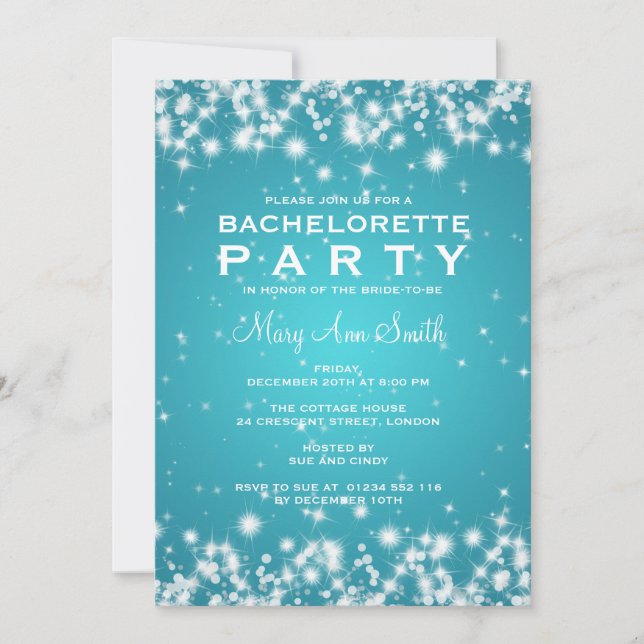 Elegant Bachelorette Party Winter Sparkle Turquois Invitation (Front)