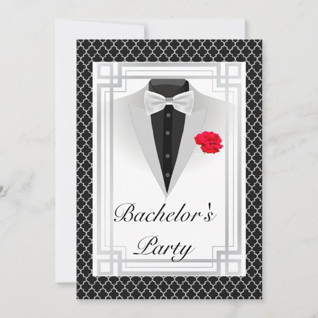 Elegant Bachelor's Party Invitation in Silver (Front)