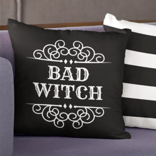 Elegant Bad Witch Black Halloween Typography Throw Pillow