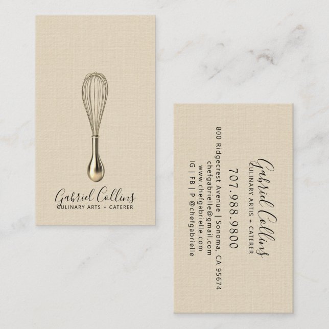 Elegant Baker Bakers Whisk Cream Linen  Business Card (Front/Back)