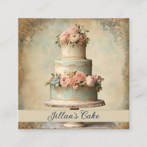 Elegant Baker Pastry Chef Bakery Wedding Cake Square Business Card